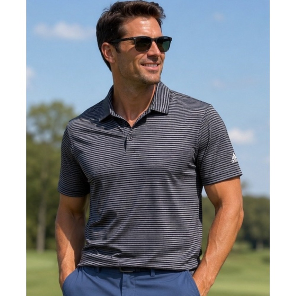 Adidas Golf Men's Feeder Stripe Polo Golf Shirt Black Striped Polo Shirt Lg NWOT